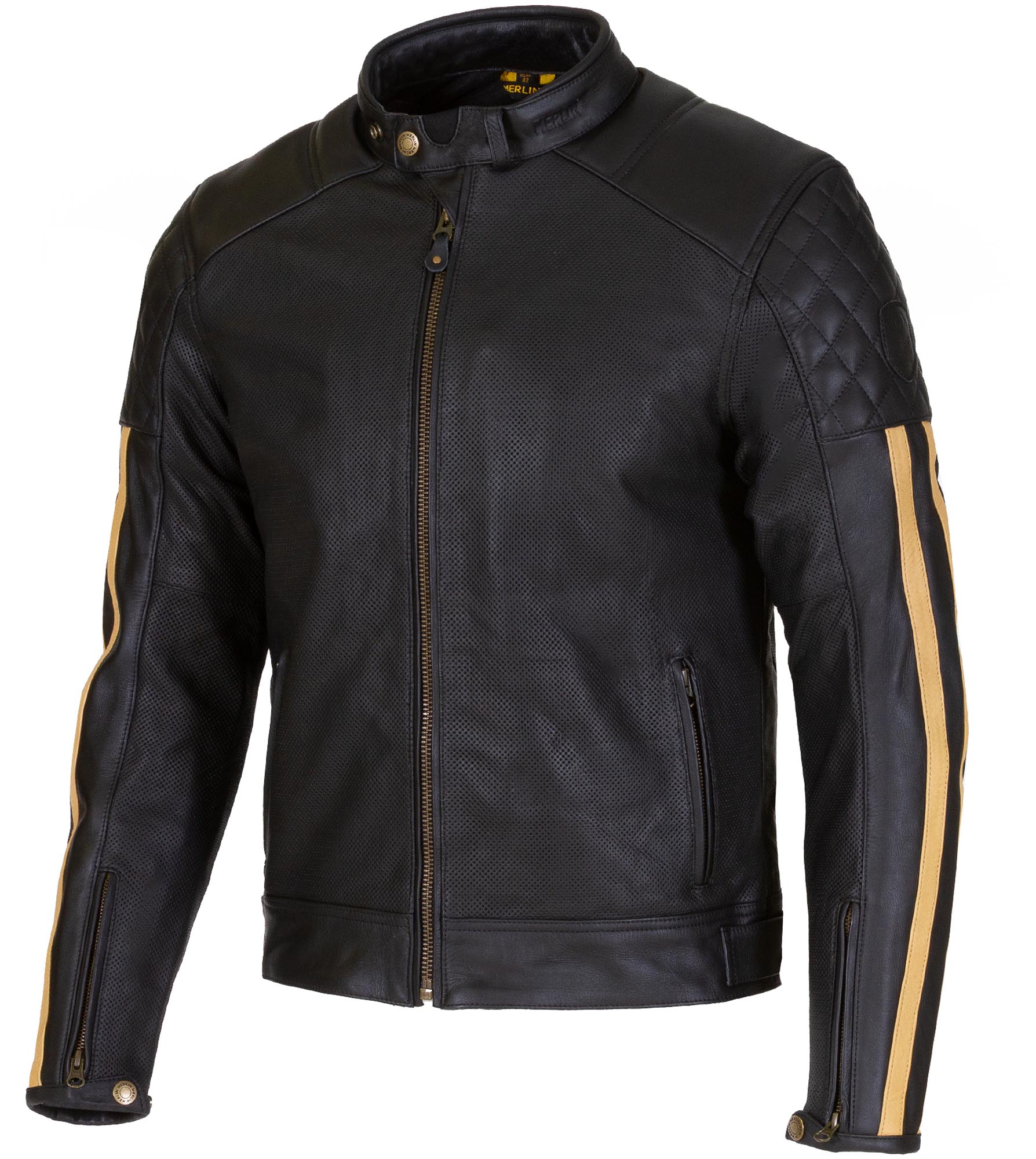 Merlin Icon D3O perforierte Motorrad Lederjacke schwarz/gold 50 Abbildung 1