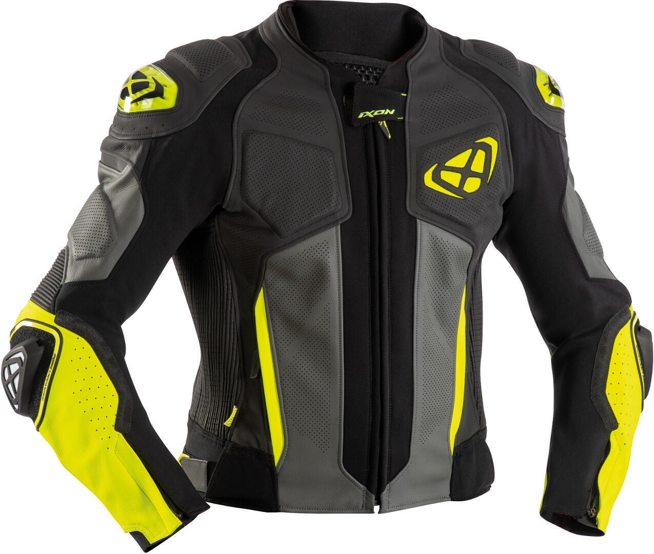 Ixon Vendetta Evo Motorcycle Leather Jacket black/grey/yellow XXL Figure 1