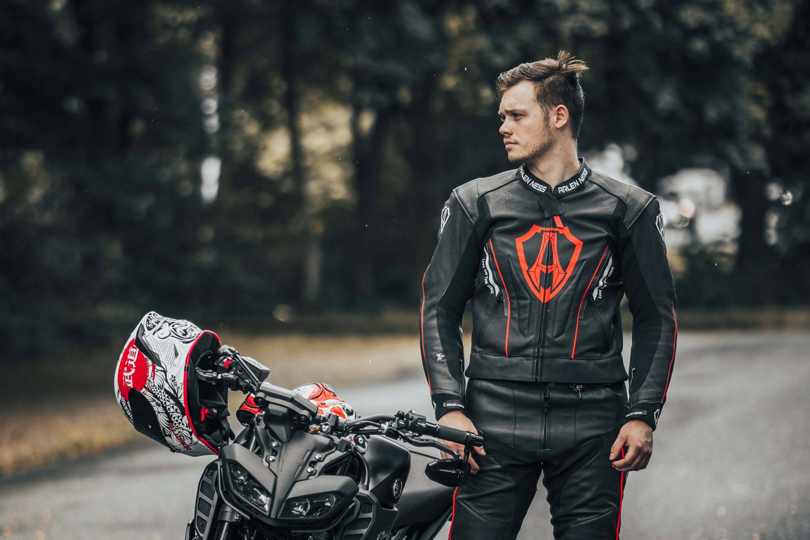 Side view of Arlen Ness Losail Two Piece Leather Suit