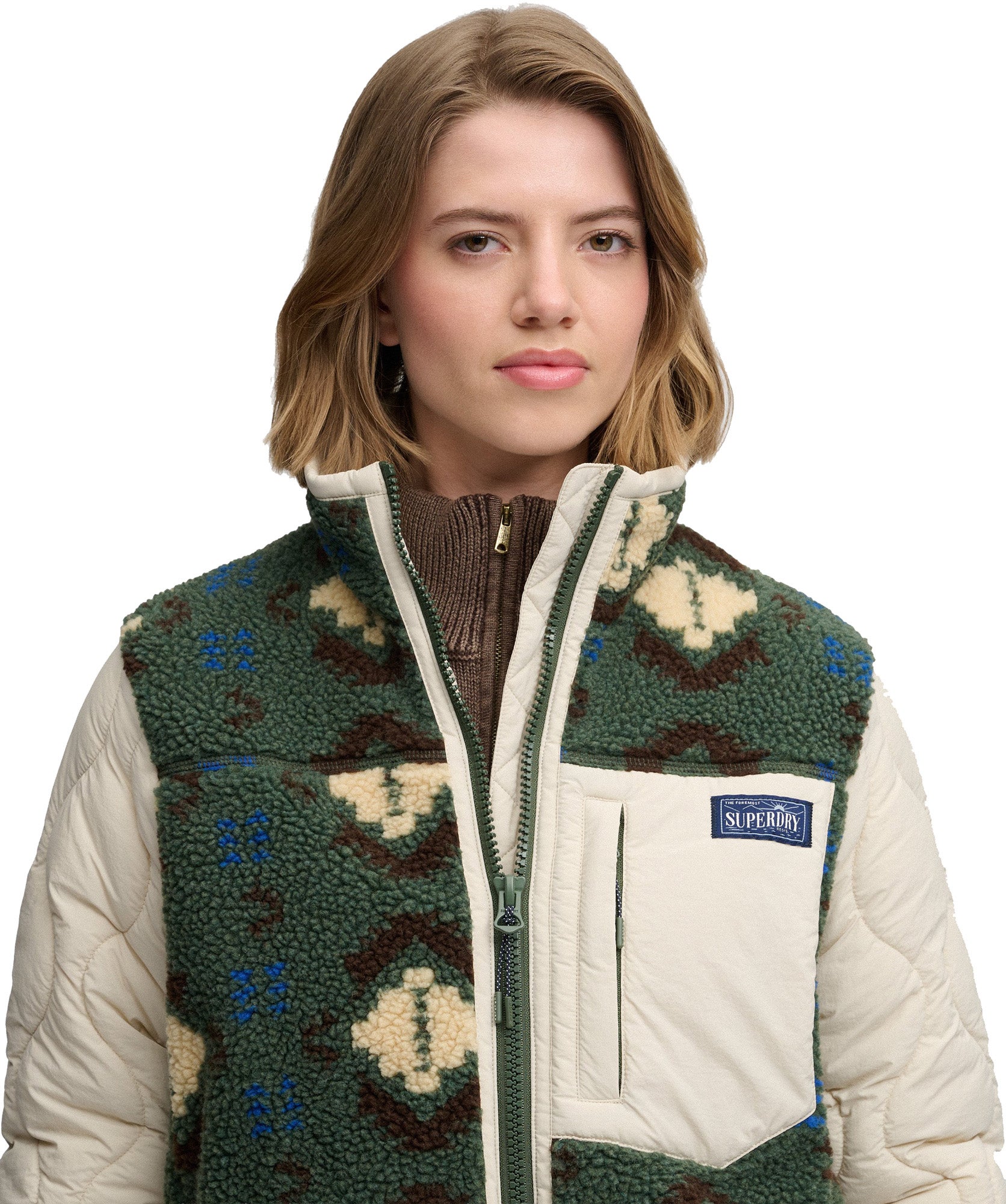 Superdry & Co Fleece Onion Quilt Chaqueta híbrida para mujer Verde/Caqui L Figura 3