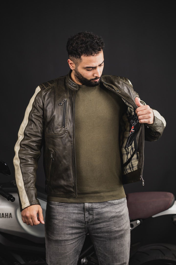 Black-Cafe London Vintage Motorcycle Leather Jacket dark green 52 Figure 4