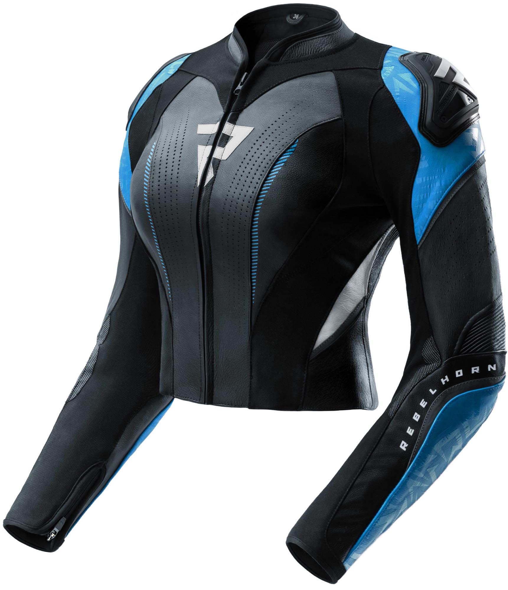 Rebelhorn Diva RS Chaqueta de cuero para moto para mujeres negro/azul/blanco 34 Figura 1