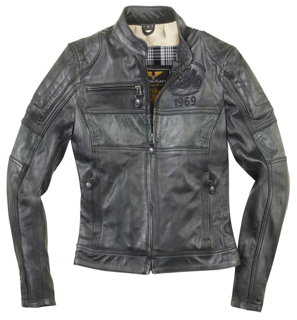 Black-Cafe London Shona II Ladies Motorcycle Leather Jacket-image-583101731