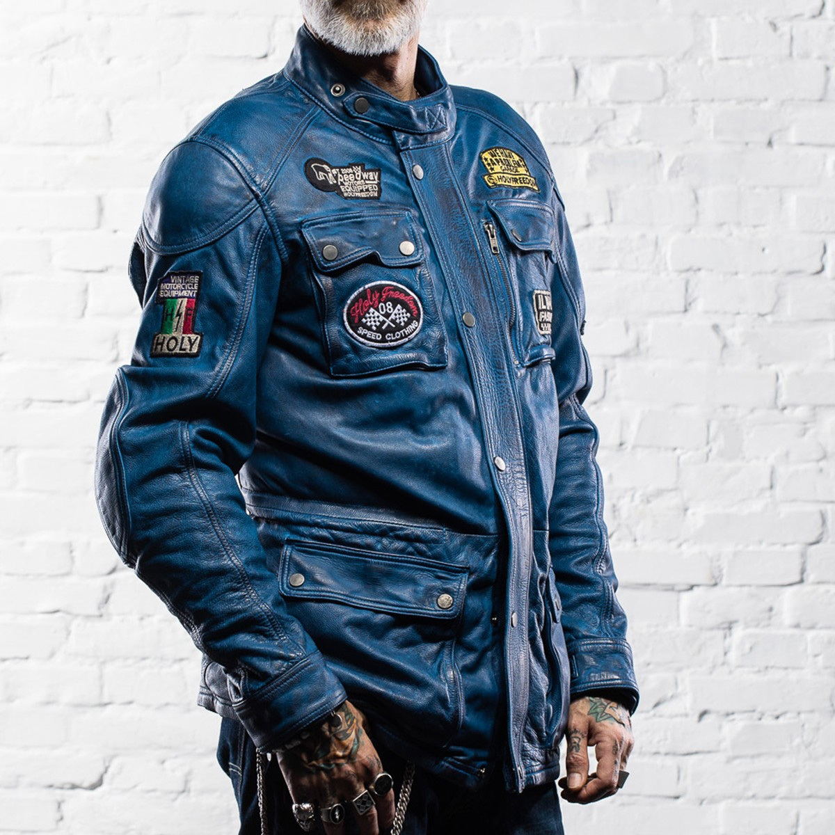 HolyFreedom Quattro Evolution Motorcycle Leather Jacket blue 3XL Figure 6