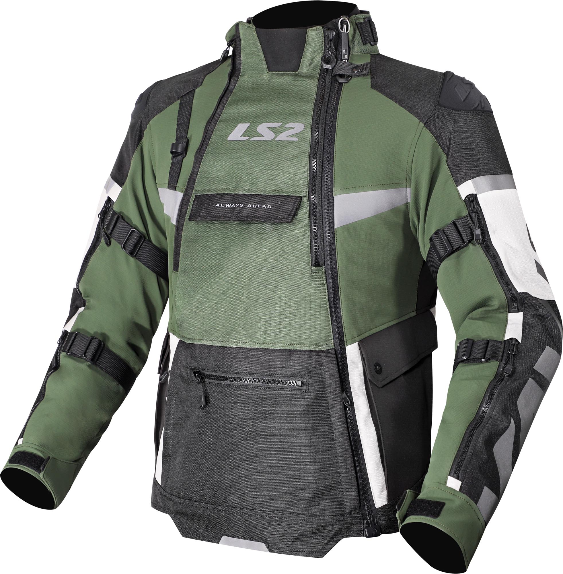 LS2 X-Master vandtæt motorcykel-tekstiljakke grå/sort/grøn M Figur 1