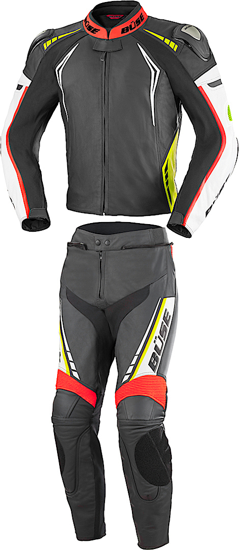 Büse Silverstone Pro Two Piece Motorcycle Leather Suit black/white/red/yellow 58 Figure 1