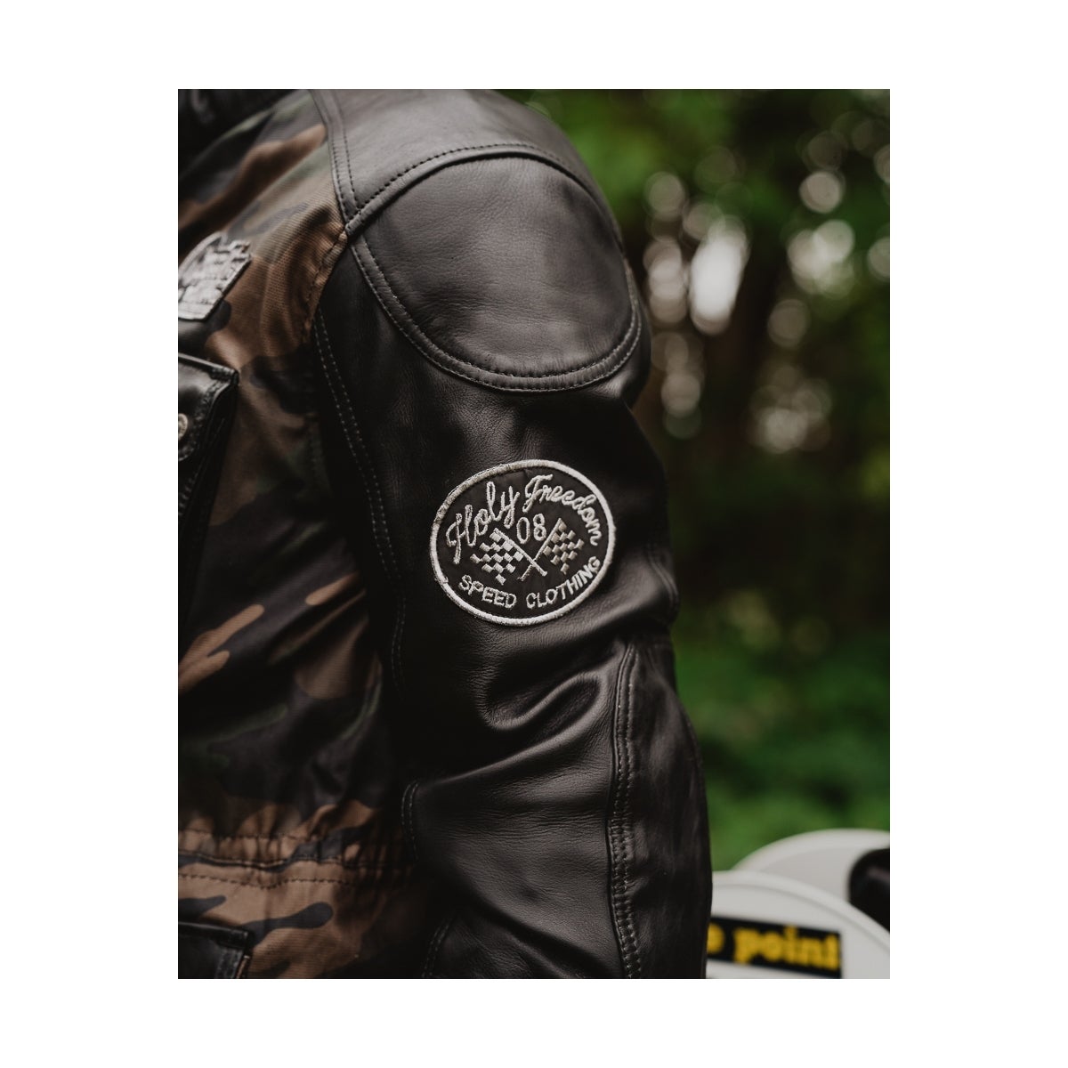 Side view of HolyFreedom Quattro Camo Motorcycle Leather/Textile Jacket