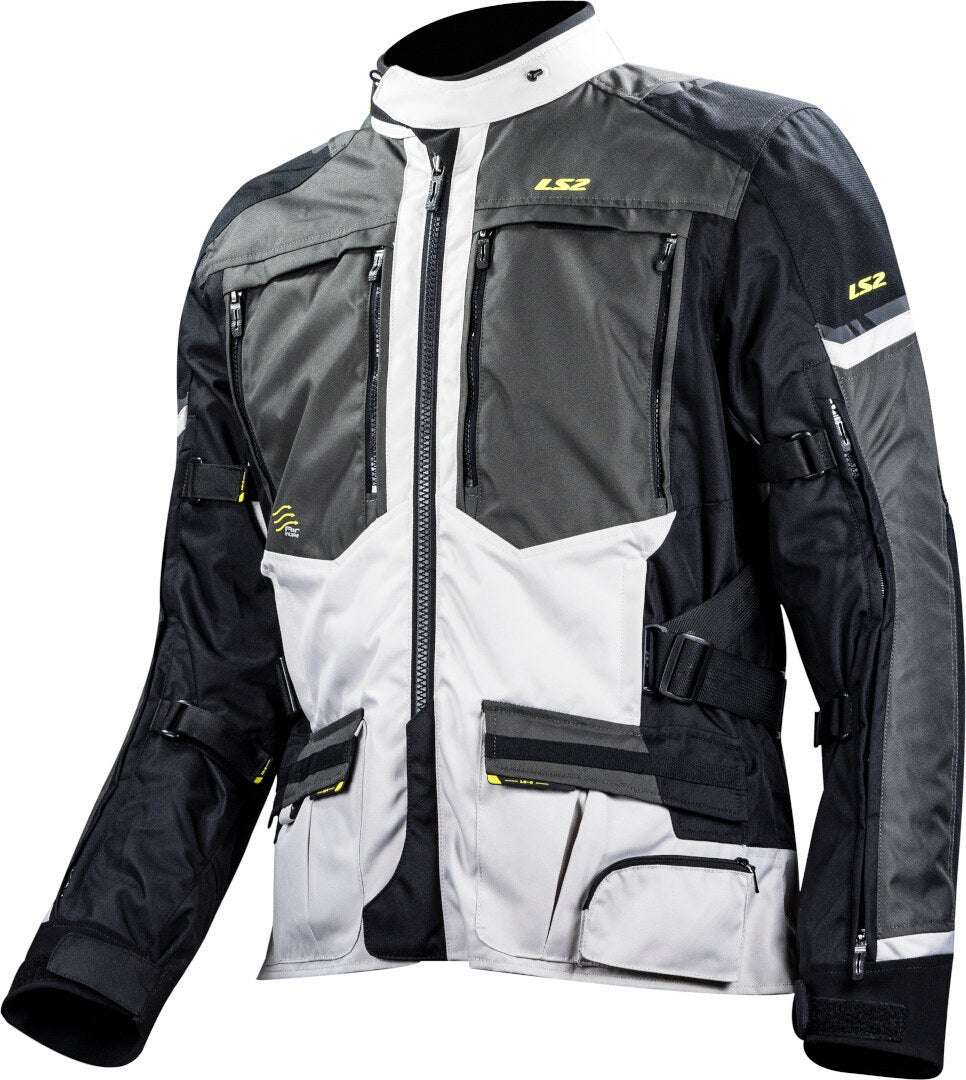 LS2 Norway waterdichte motorfiets textieljas zwart/grijs/fluo-geel XXL Figuur 1