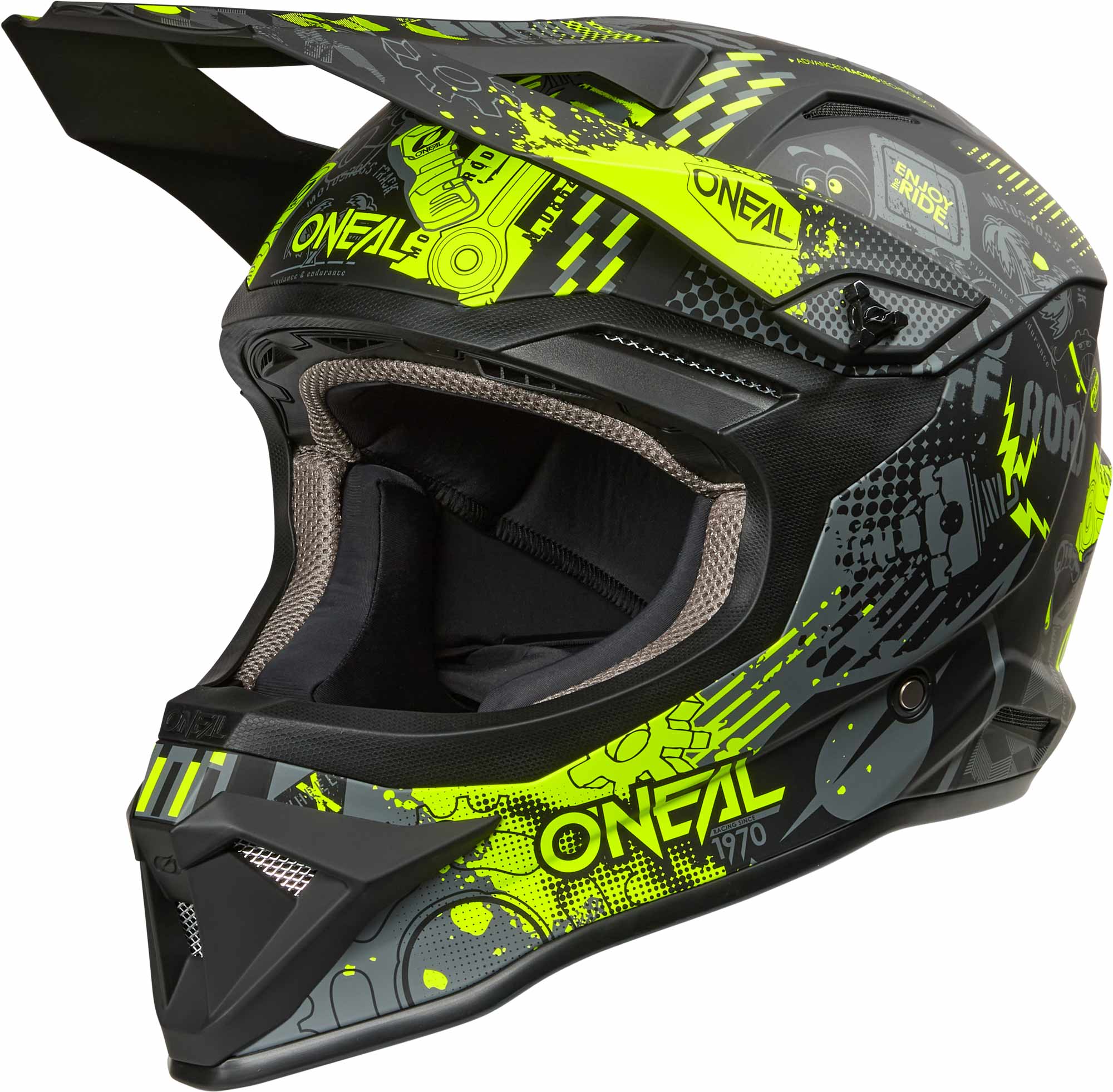 Oneal 1SRS VIBRANT Casco da motocross giovanile nero/giallo neon Y/XL (51-52) Figura 1