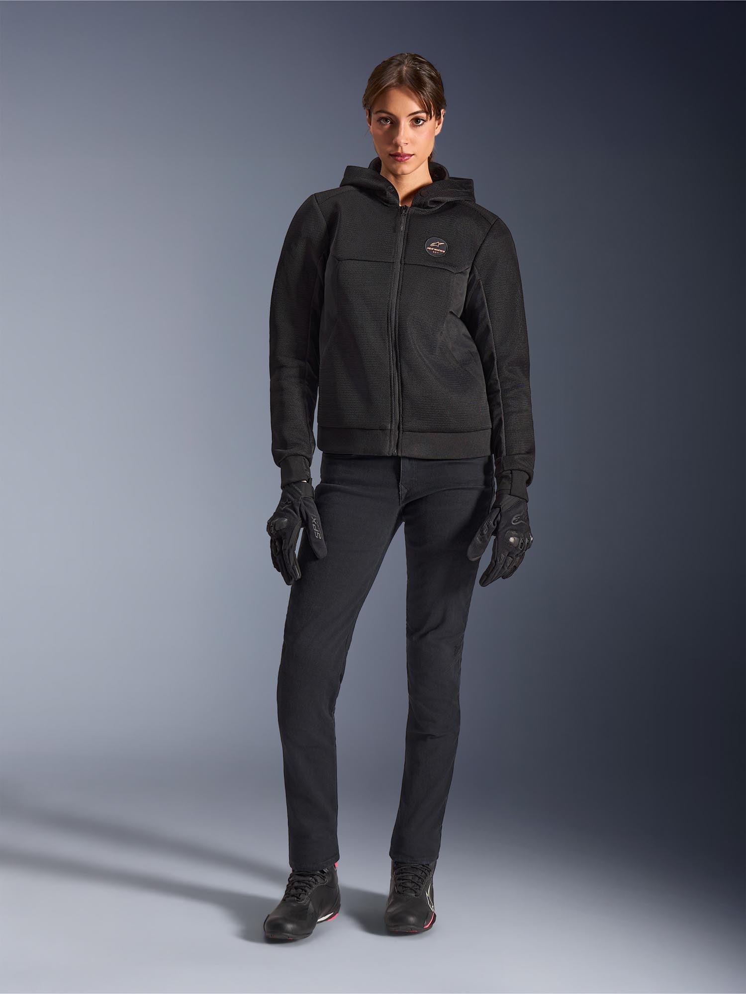 Side view of Alpinestars Stella Chrome Superairflow Ladies Motorcycle Zip Hoodie