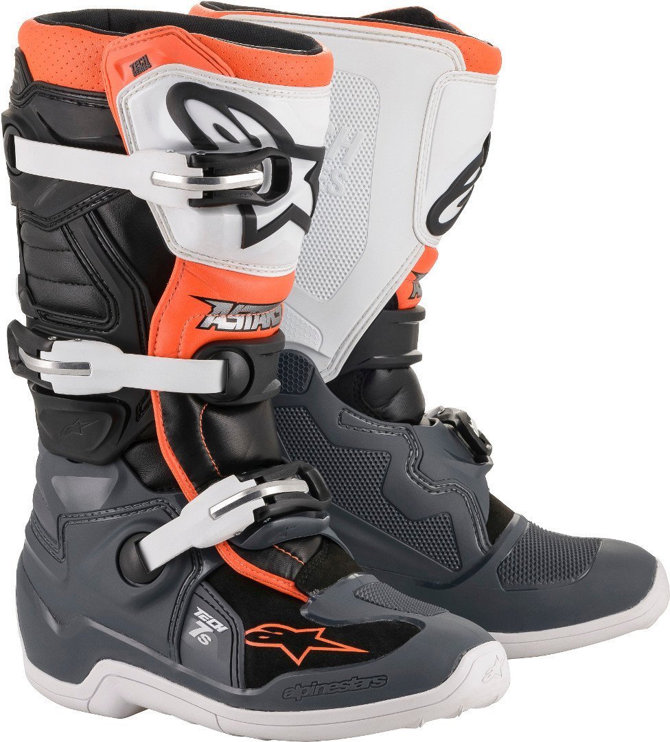 Alpinestars Tech 7S Cizme de motocross pentru tineret gri/alb/portocaliu 34 Figura 1