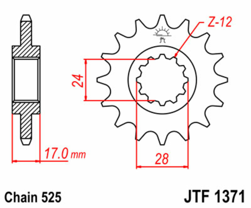 PROCHETE JT Pinionul Standard din oțel față 1371 - 525 Figura 3