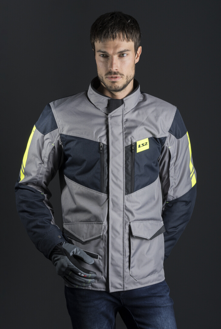 LS2 Metropolis Evo impermeabile Giacca tessile moto grigio/blu scuro/giallo neon M Figura 7