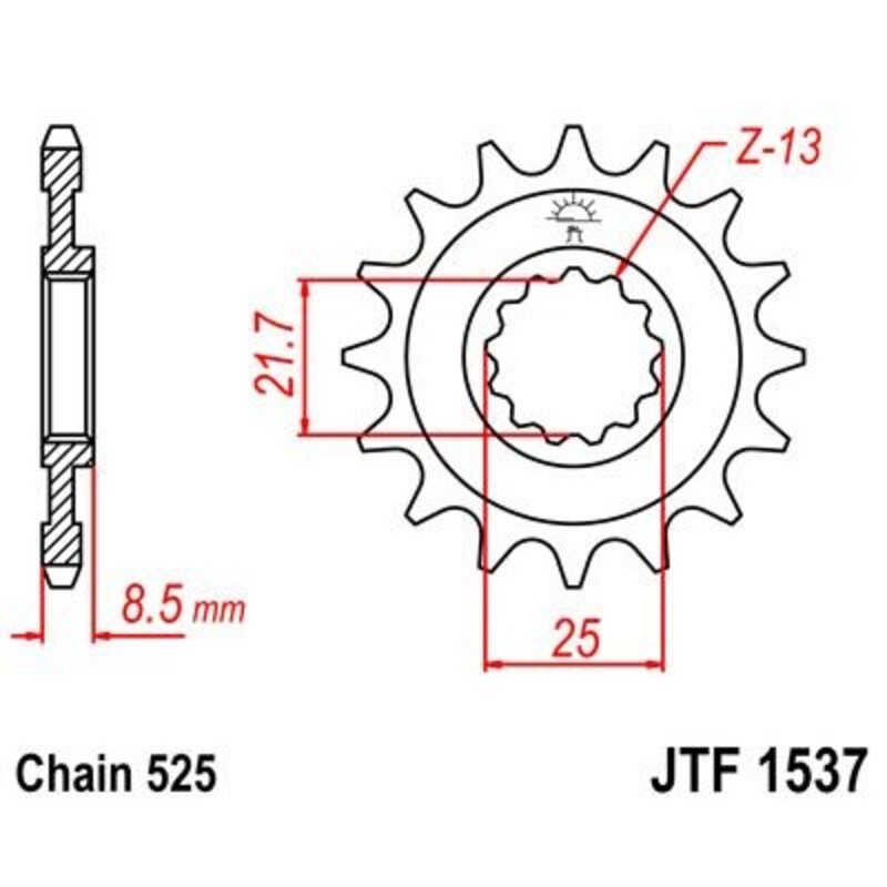 JT SPROCKETS Stålbullerfri främre kedjehjul - 525 Figur 2