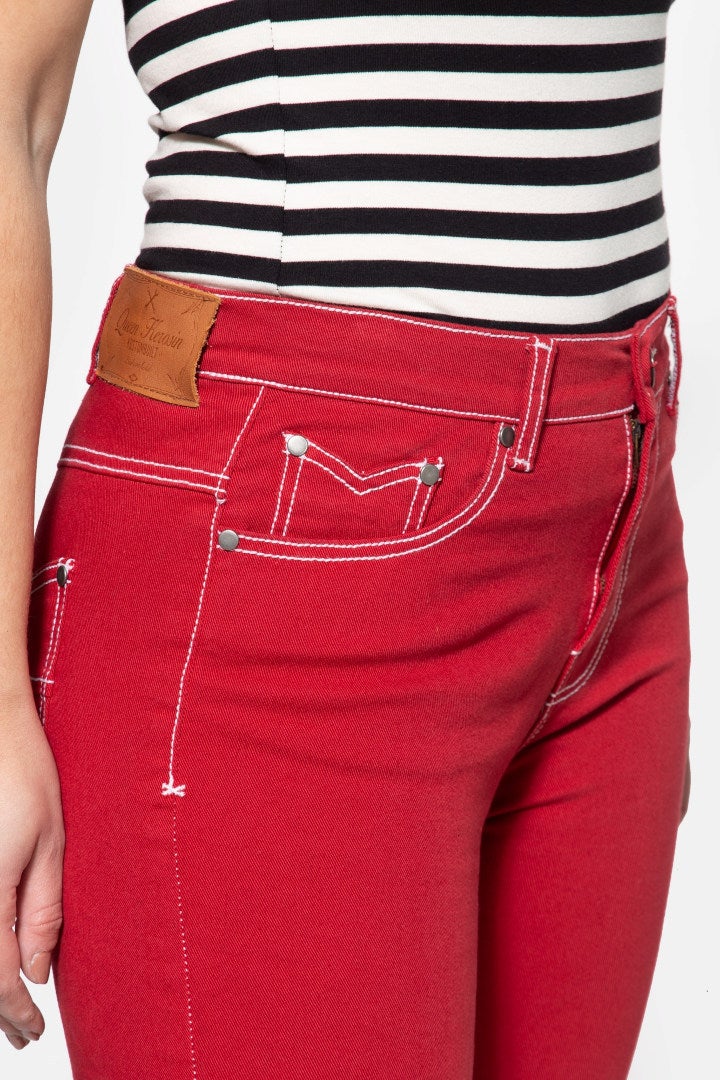 Queen Kerosin Betty Capri Jeans dames Rouge 29 Figure 4