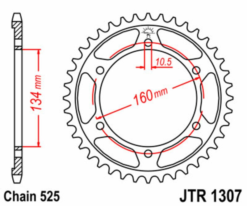 JT SPROCKETS Steel Standard Rear Sprocket 1307 - 525 Figure 1