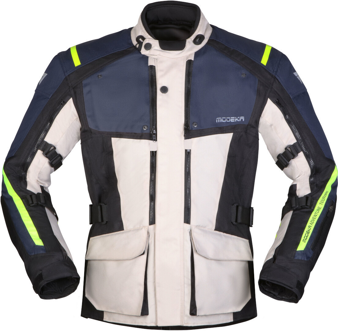 Modeka Varus wasserdichte Motorrad Textiljacke hellgrau/blau XL Abbildung 1