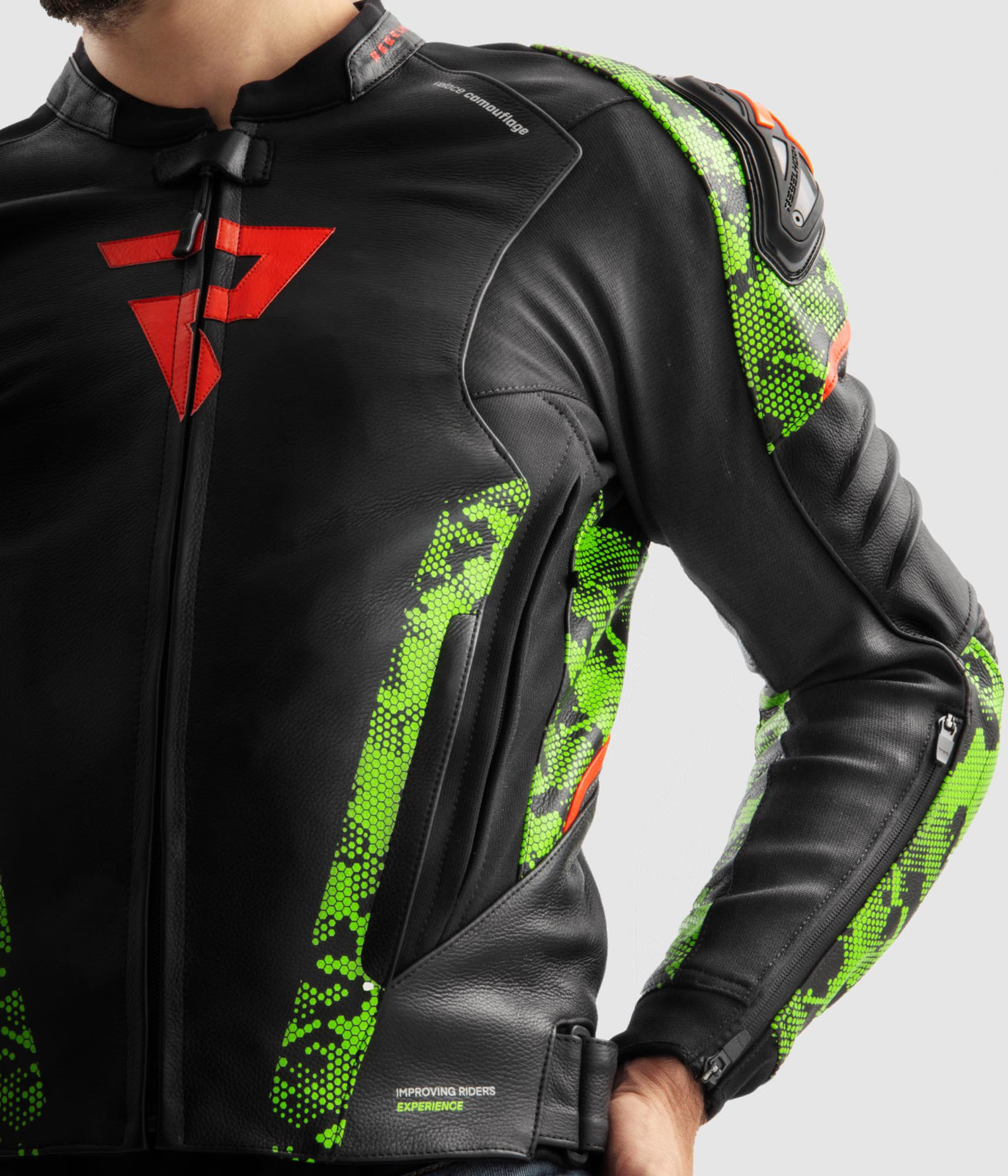 Rebelhorn Veloce Camo Motorcycle Leather Jacket black/green/red 56 Figure 9