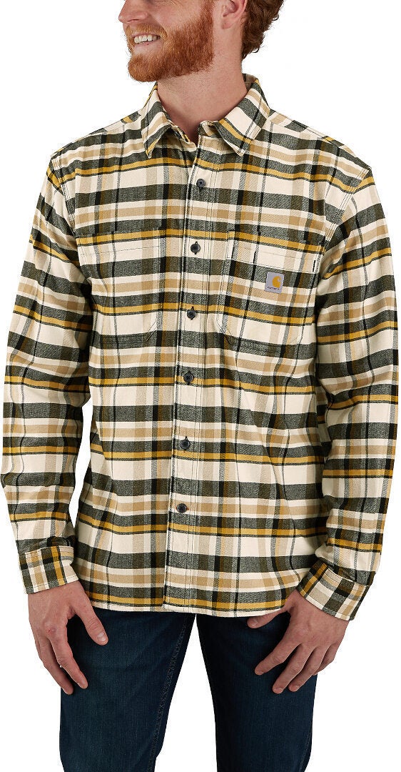 Carhartt Rugged Flex Relaxed Fit Midweight Flannel Long-Sleeve Plaid Camicia beige M Figura 3