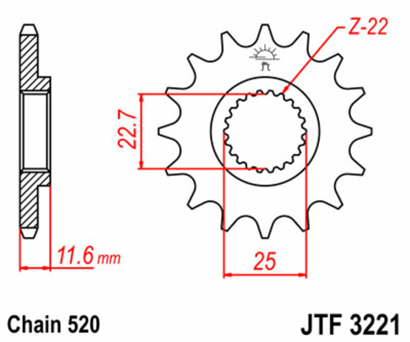 PROCHETE JT Pinion față standard din oțel 3221 - 520 Figura 3