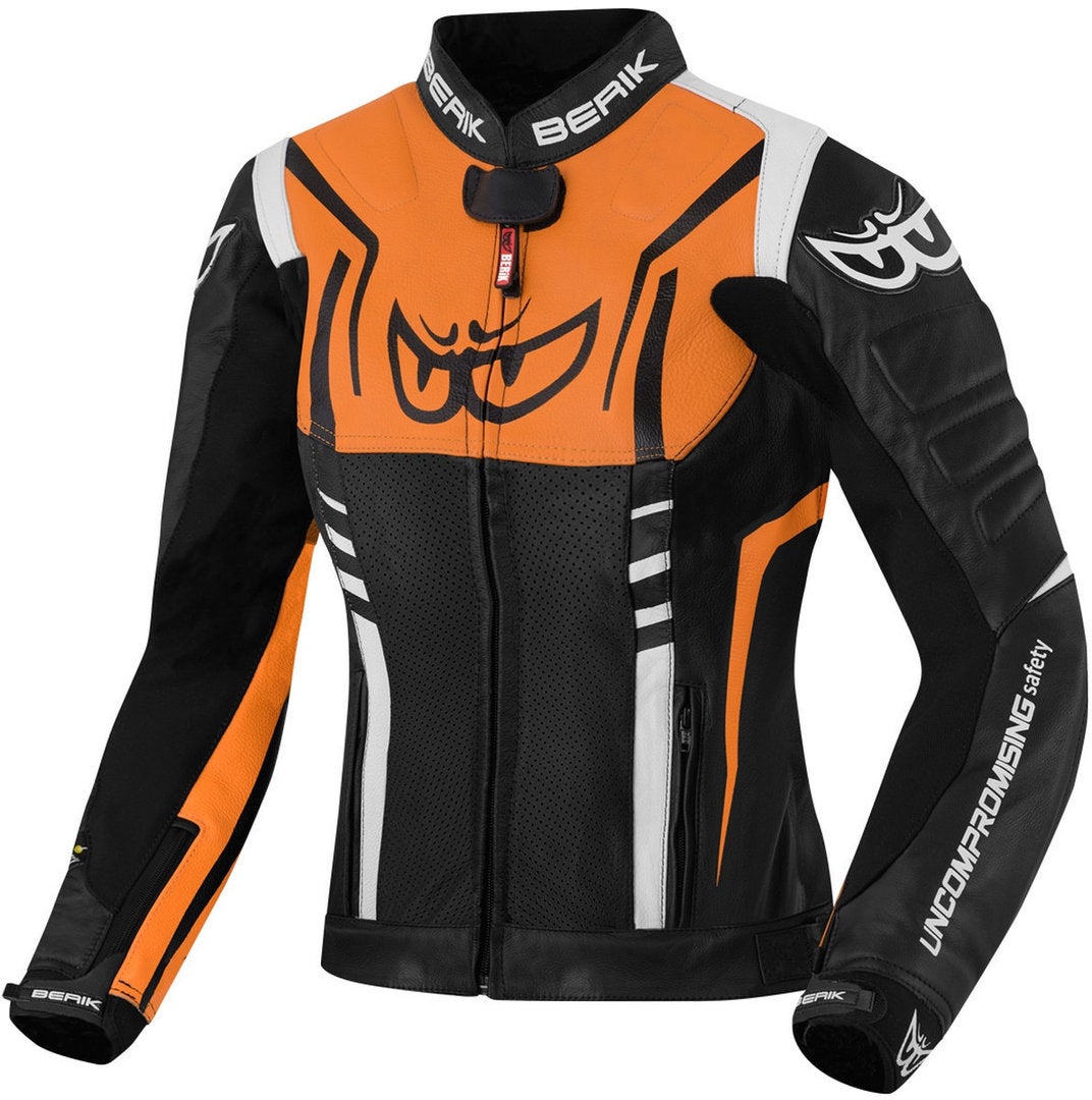 Berik Striper Ladies Motorcycle Leather Jacket black/white/orange 46 Figure 1