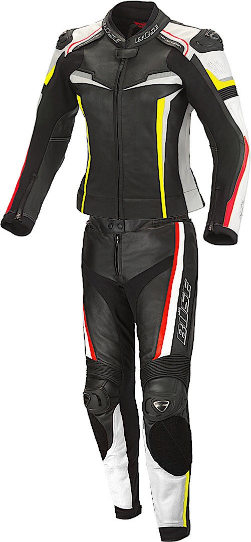 Büse Mille Abito in pelle da moto da donna a due pezzi nero/rosso/giallo 38 Figura 1