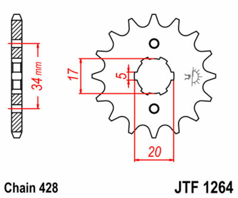 PROCHETE JT Pinion față standard din oțel 1264 - 428 Figura 3