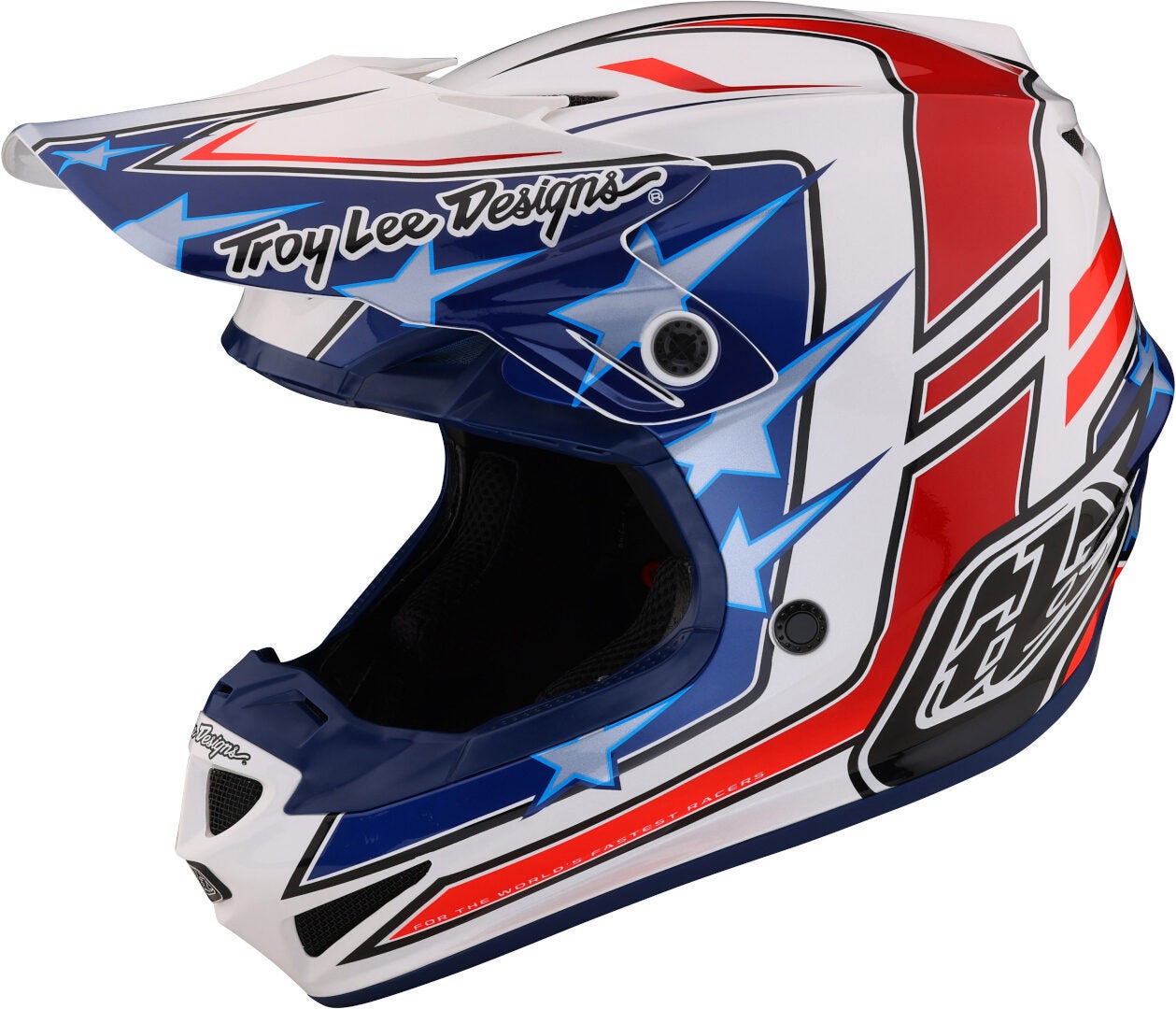 Troy Lee Designs SE4 Polyacrylite Flagstaff MIPS Casco da motocross rosso/bianco/blu M (57/58) Figura 1