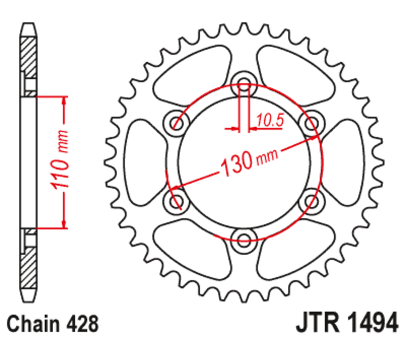 PROCHETE JT Pinionul spate Standard - 428 Figura 3