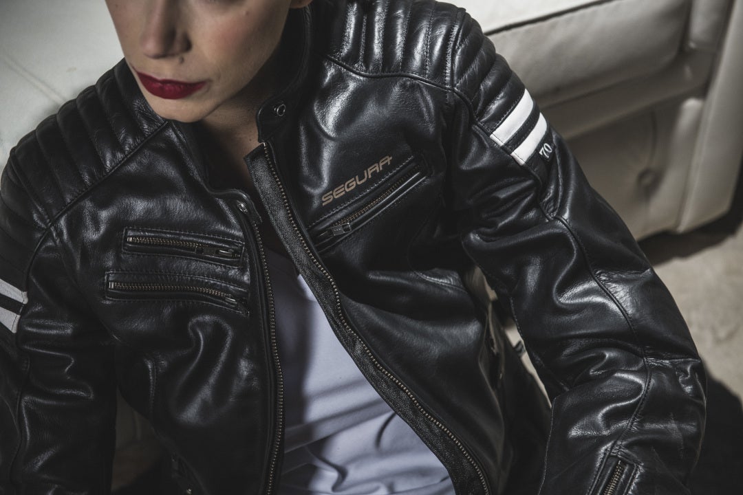Side view of Segura Funky Ladies Motorcycle Leather Jacket