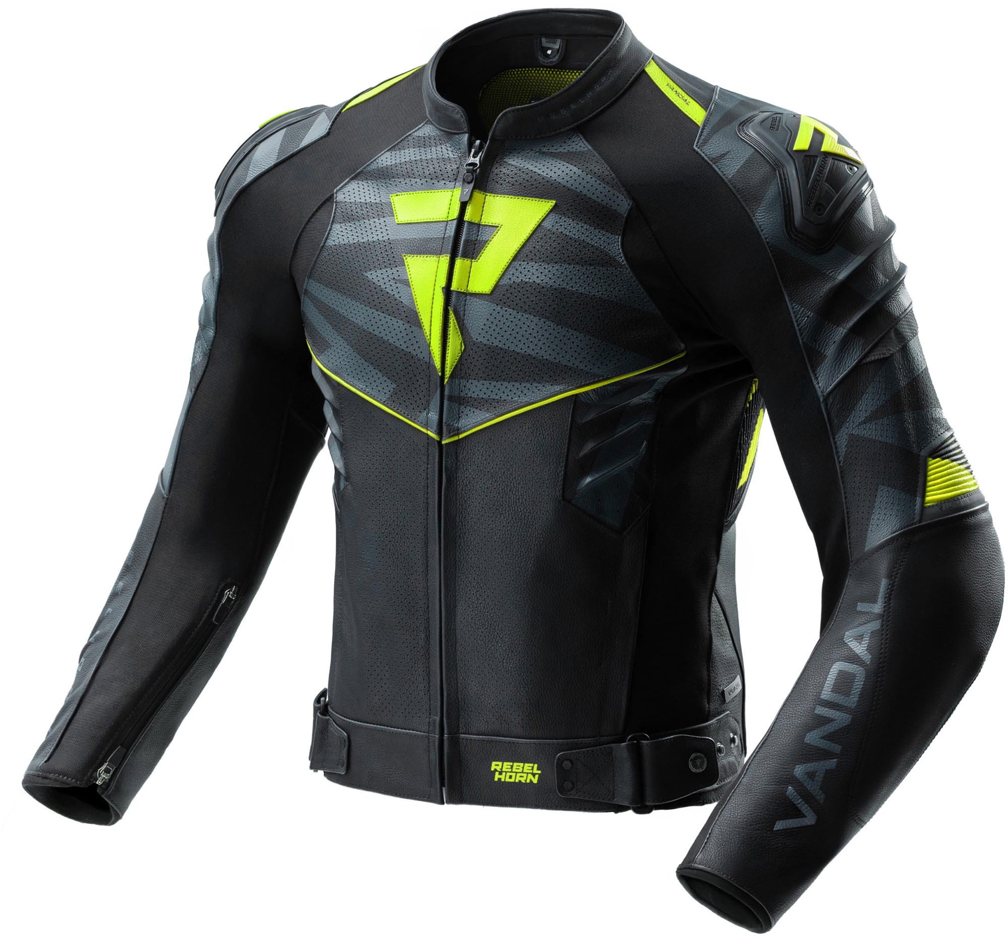 Rebelhorn Vandal 2 Motorcycle Leather Jacket black/grey/yellow 48 Figure 1