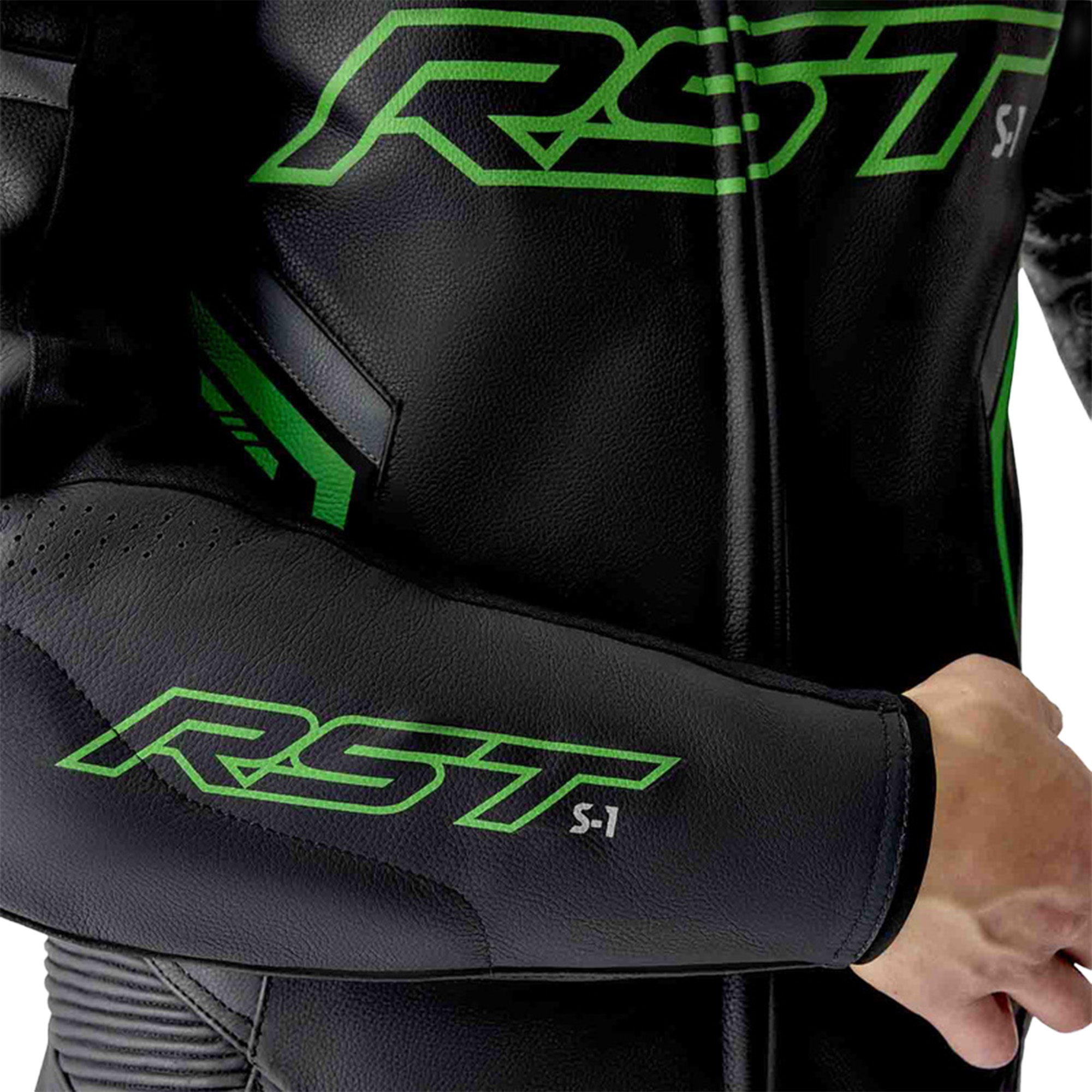 RST S1 D3O perforeret 1-delt motorcykellæderdragt Sort/neon-grøn 60 Figur 4