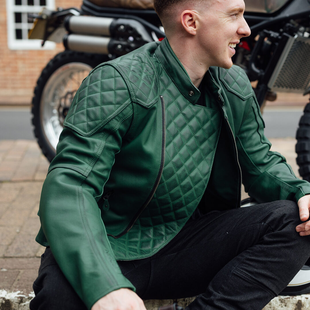 Merlin Chester D3O Cafe Motorcycle Leather Jacket green M Figure 2