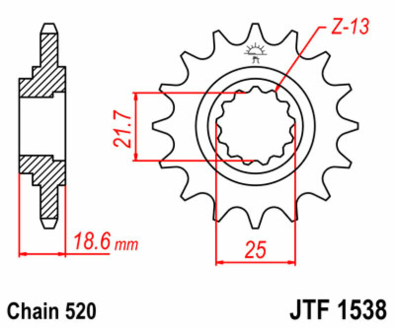 JT-DRIVHJUL Standard stål kedjehjul 1538 - 520 Figur 3
