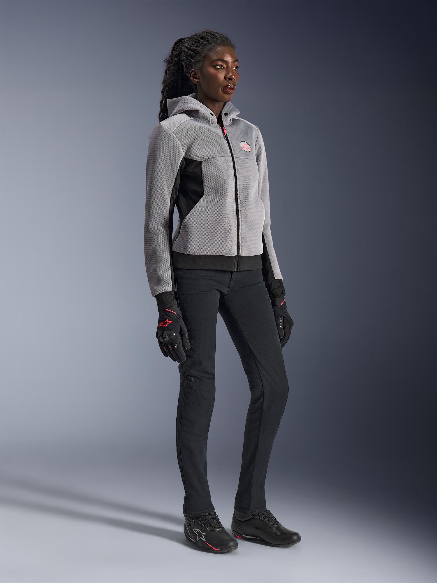 Alpinestars Stella Chrome Superairflow Damer motorcykel Zip Hoodie grå/sort S Figur 8