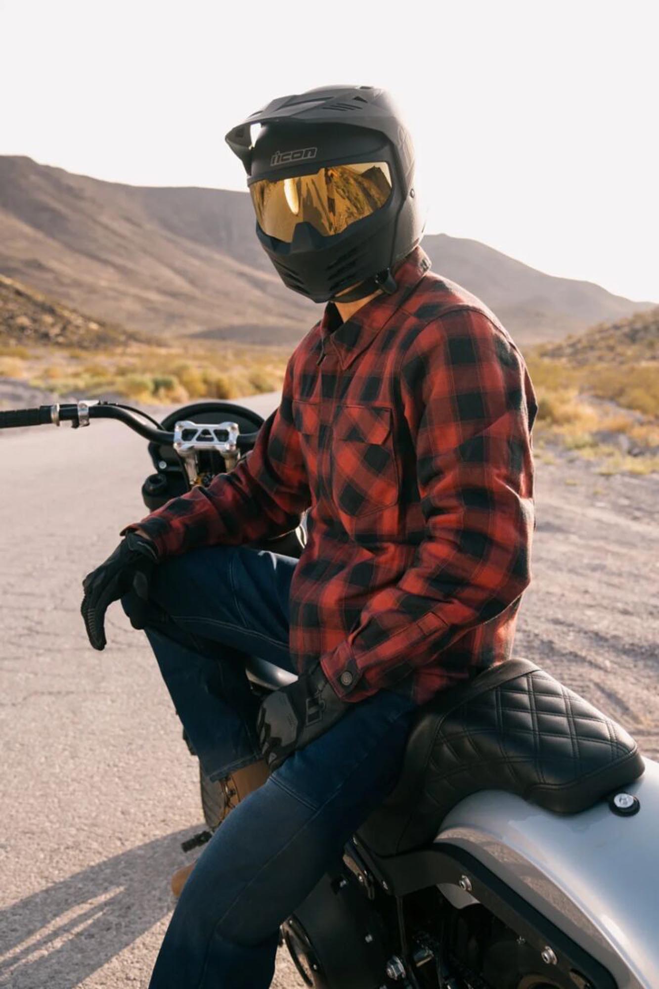 Icon Fallblock Motorcycle Shirt red/black L Figure 3