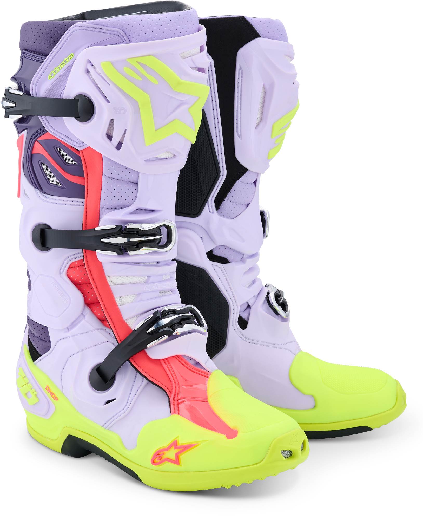 Alpinestars Tech 10 Supervented Bottes de motocross violet/jaune/rose 7 Figure 1