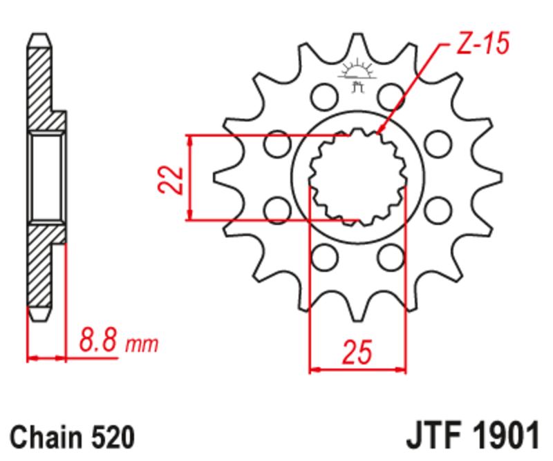 JT-DRIVHJUL Framdrev Standard i stål 1901 - 520 Figur 2