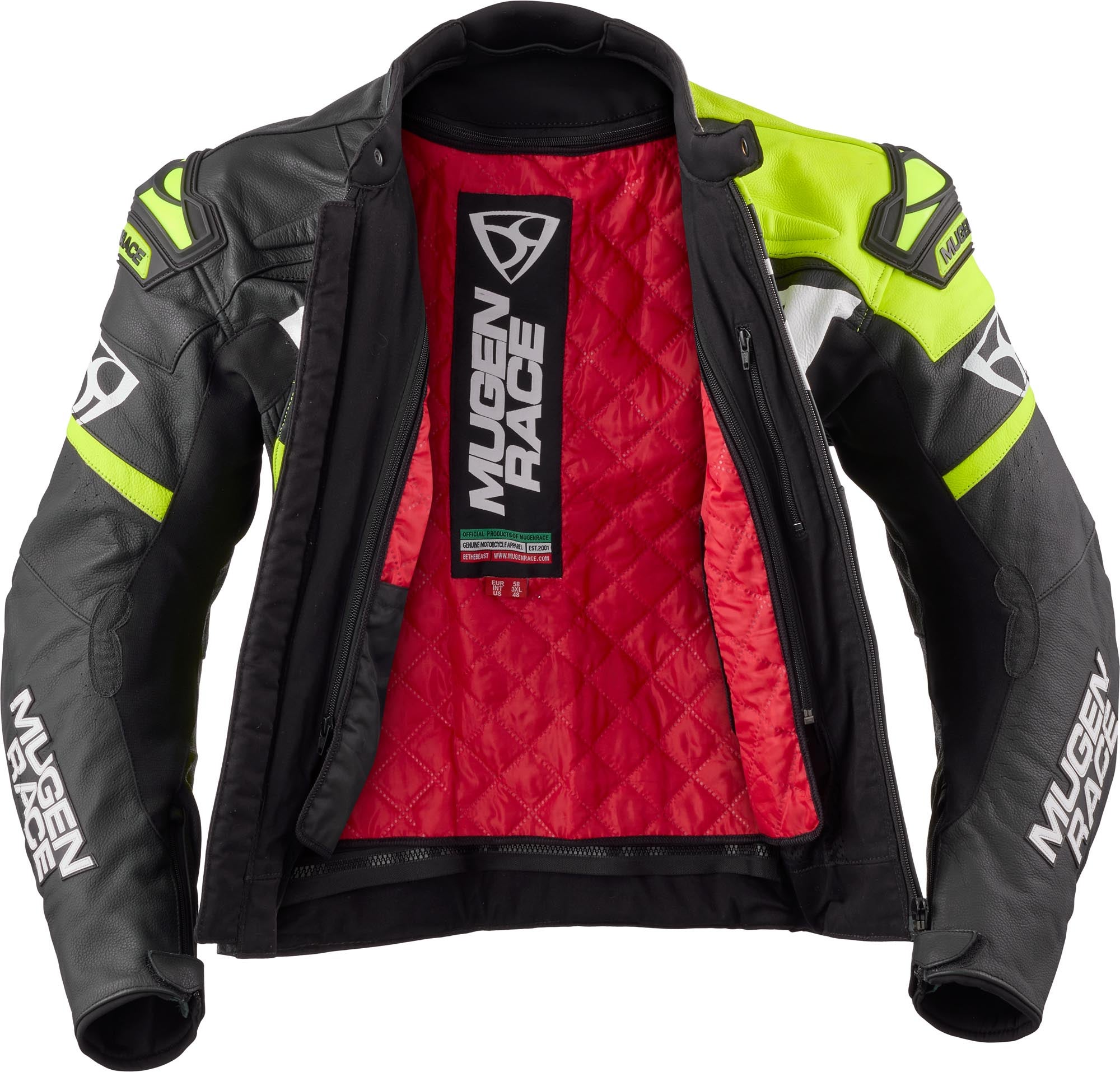 MUGENRACE Aggressore Motorcycle Leather Jacket black/white/neon-yellow 50 Figure 4