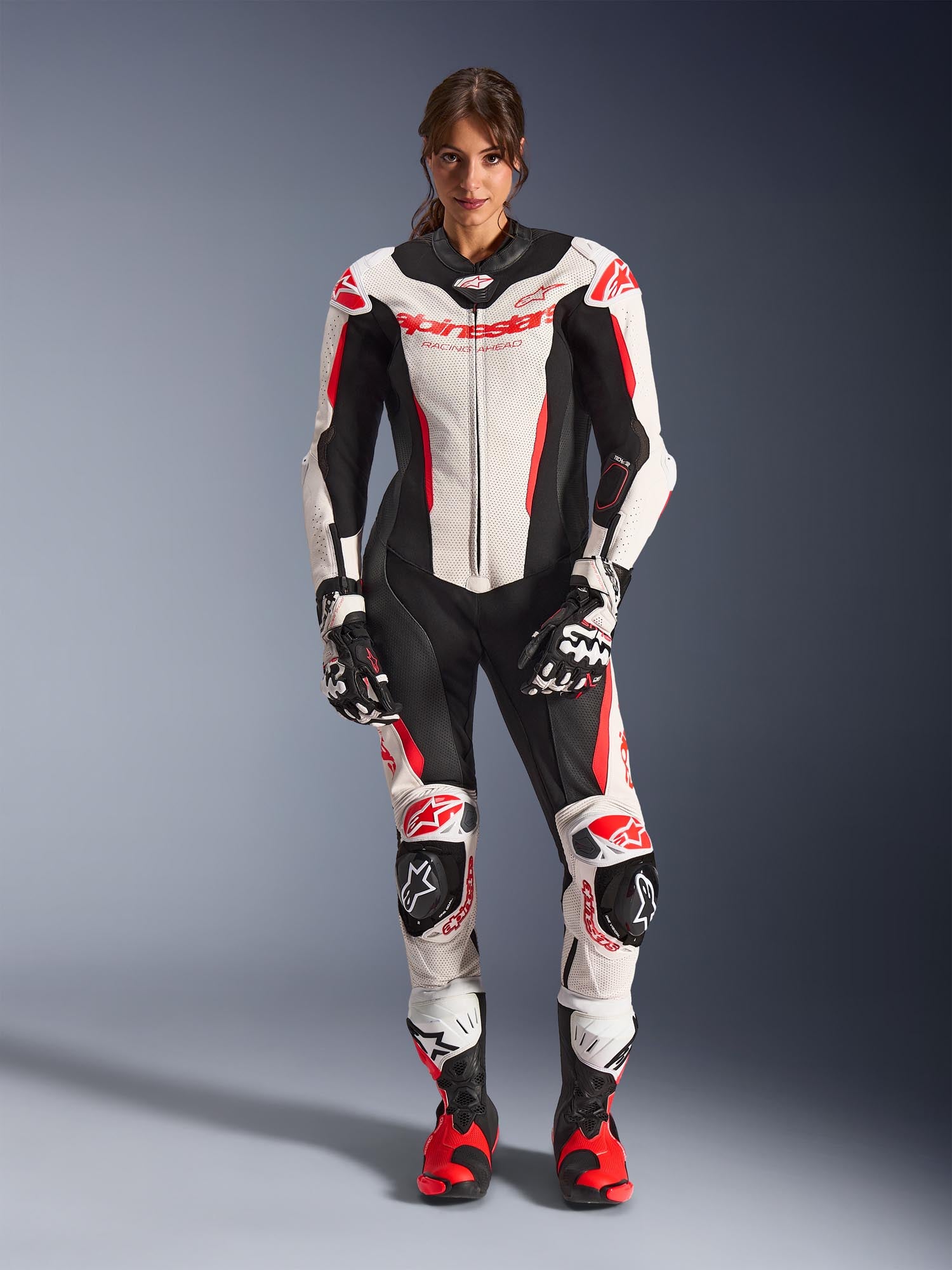 Alpinestars Stella GP-R7 Dames 1-delig motorfiets leren pak wit/zwart/rood 38 Figuur 3