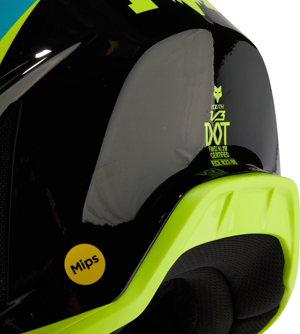 FOX V3 Streak Casco da motocross per ragazzi nero/verde Y/M (51/52) Figura 2