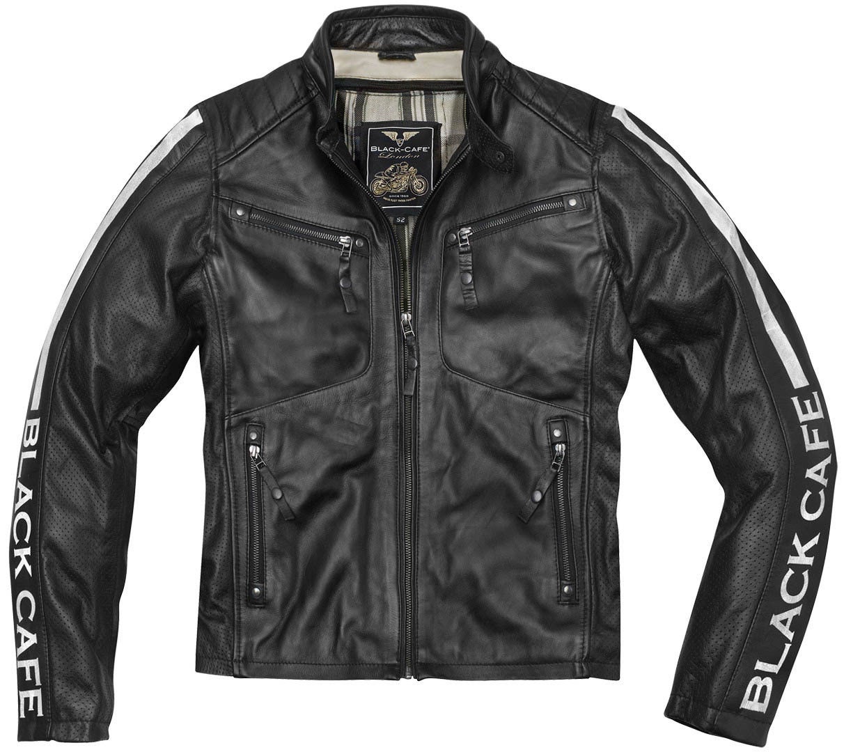 Black-Cafe London Toronto Motorcycle Leather Jacket black/white 56 Figure 1