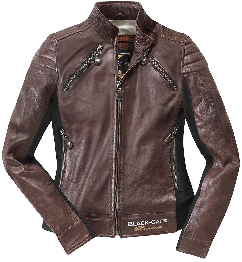 Black-Cafe London Semnan Dames motorfiets lederen jas bruin M Figuur 1