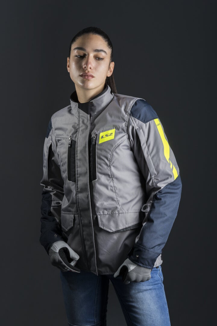 LS2 Metropolis Evo wasserdichte damen motorrad textiljacke grigio/blu scuro/giallo neon L Figura 6