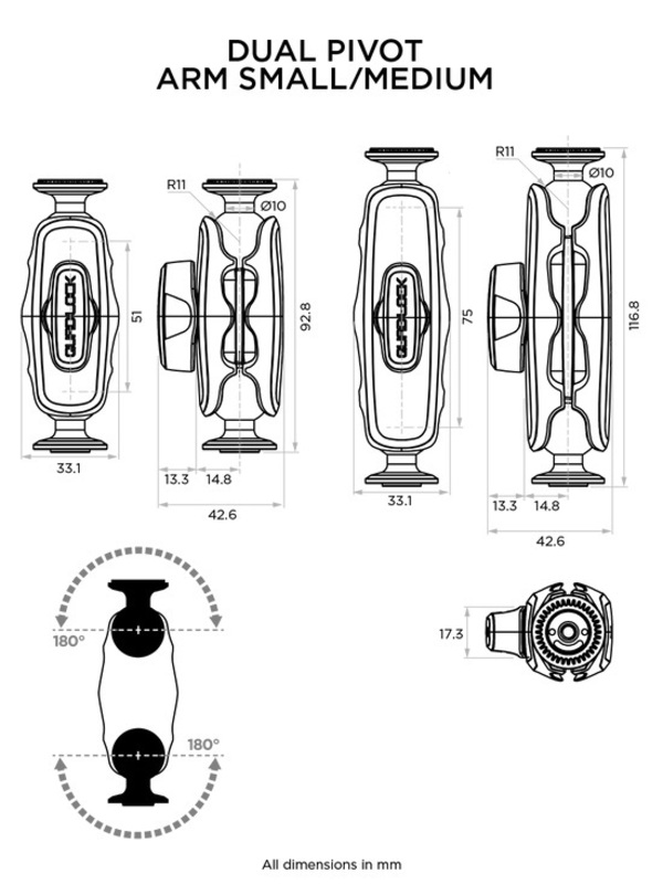 Quad Lock Dubbel pivotarm 360 - Liten version Figur 3