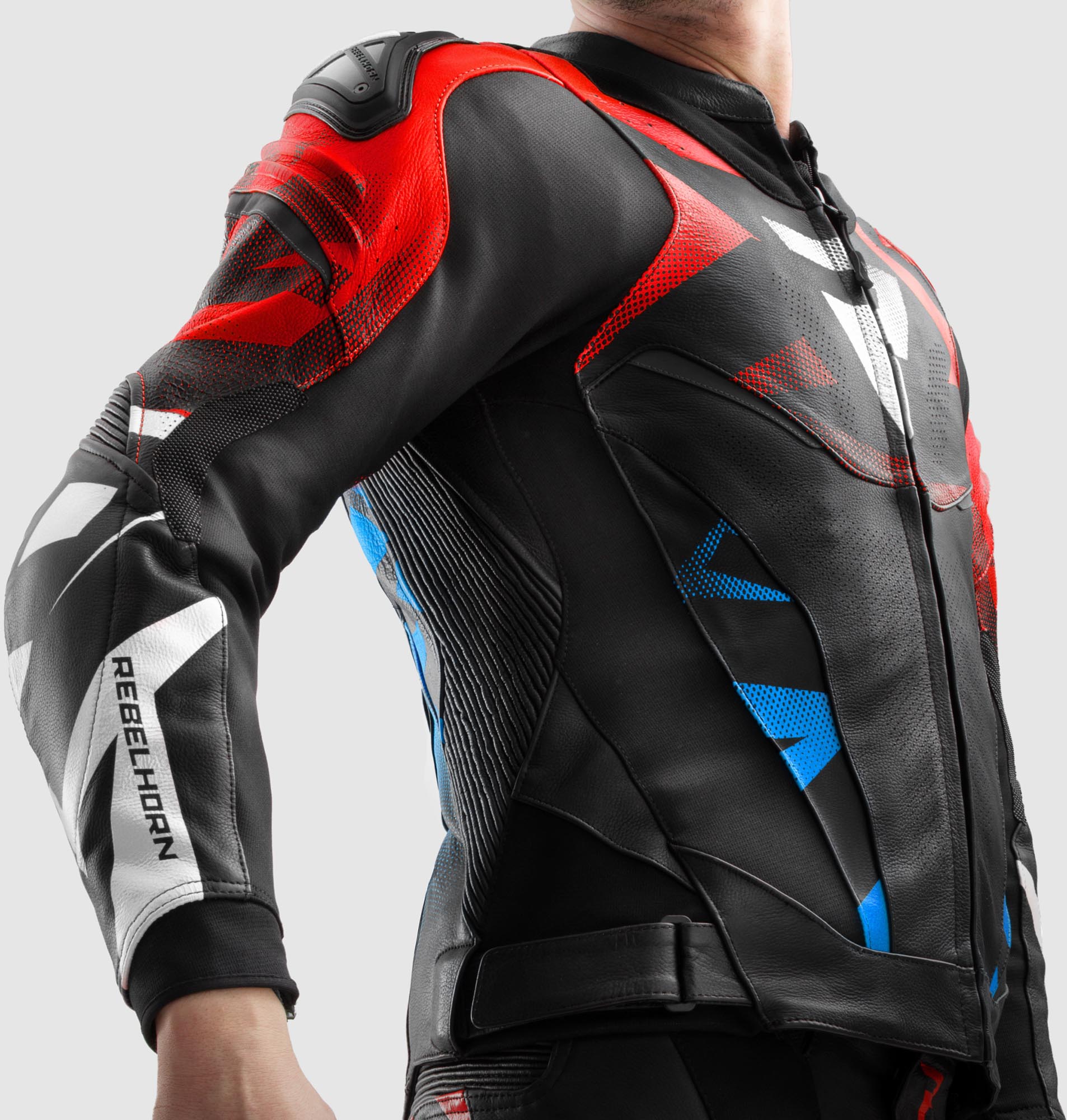 Rebelhorn Inferno Motorcycle Leather Jacket black/blue/white/red 58 Figure 10