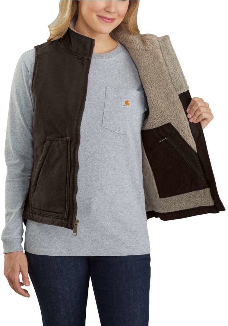 Carhartt Sherpa Lined Mock Neck Ladies Vest dark brown L Figure 4
