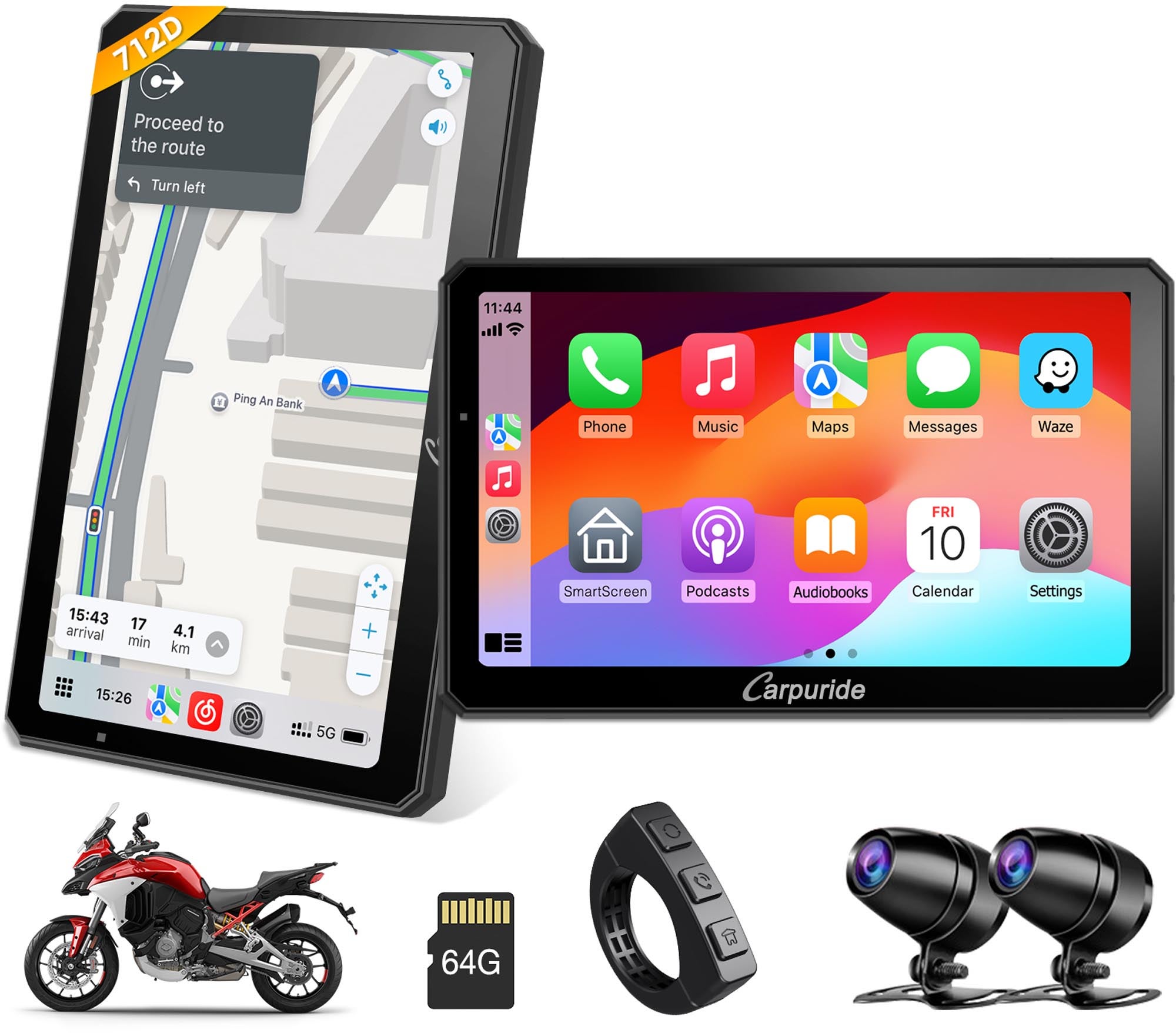 Carpuride Rotatable Series 7 Universal Мултимедийна система за мотоциклети Фигура 3