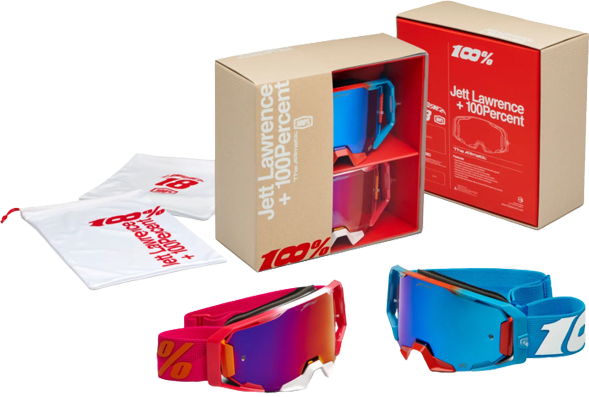Side view of 100% Armatic Jett Lawrence Limited Edition Goggles Set