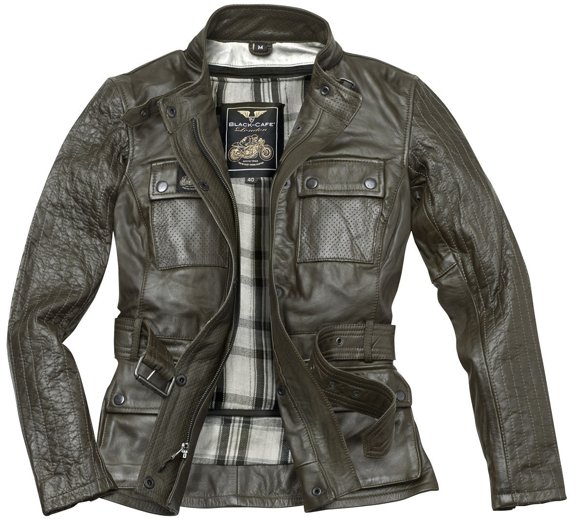 Black-Cafe London Madrid Damer Motorcykel LäderJacka mörkgrön L Figur 3
